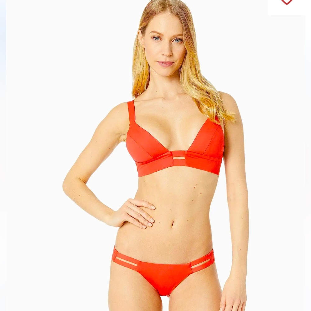 Vitamin A red bikini top. Ecolux tags and hygienic liner attached.